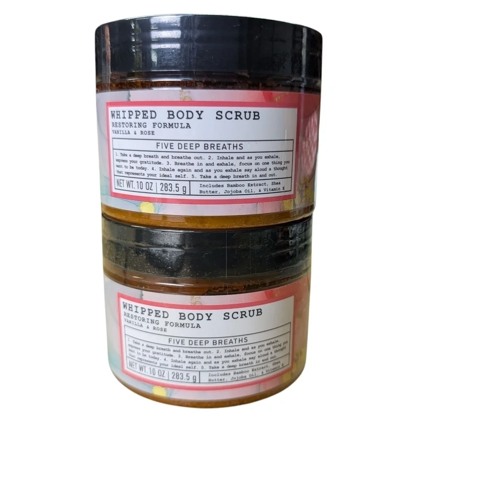 Whipped Body Scrub Restoring Smoothing 2PC Vanilla Rose Five Deep Breaths Jojoba